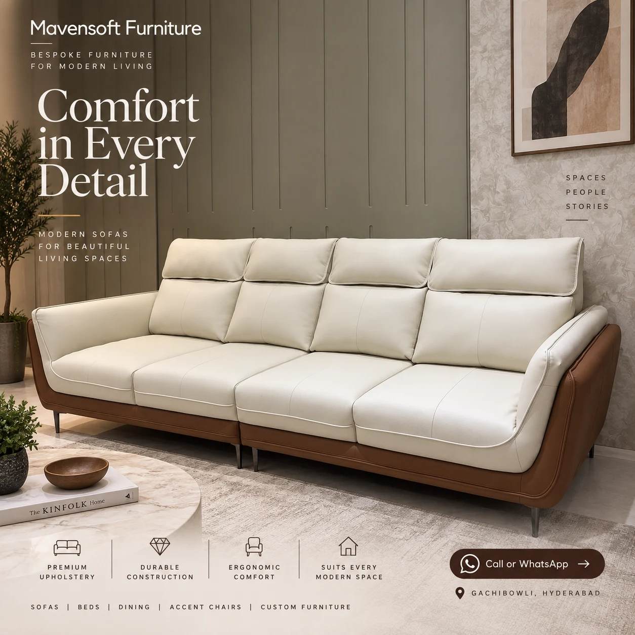 Aria high-back sofa