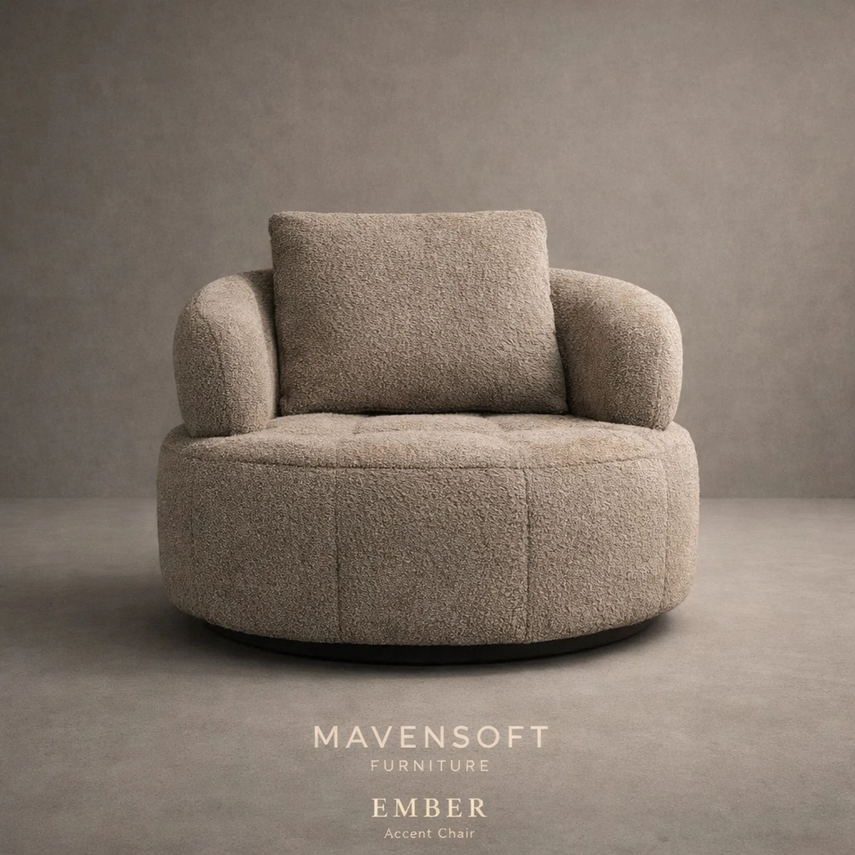 Ember Swivel Accent Chair in textured mink-taupe bouclé