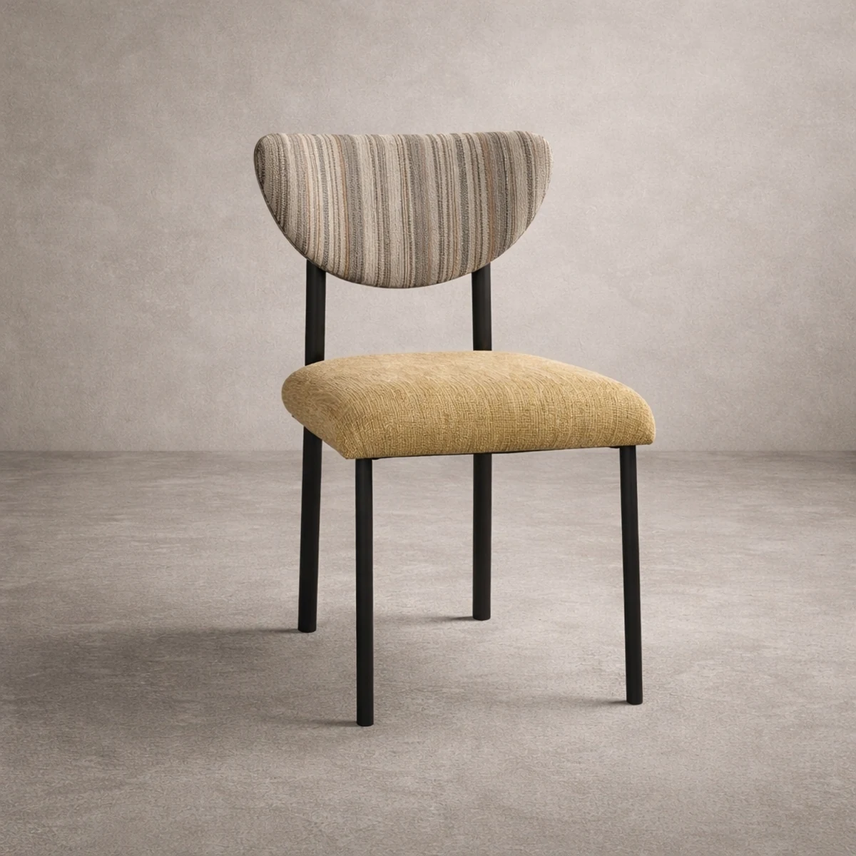 Strata Occasional Chair with striped backrest and ochre bouclé seat